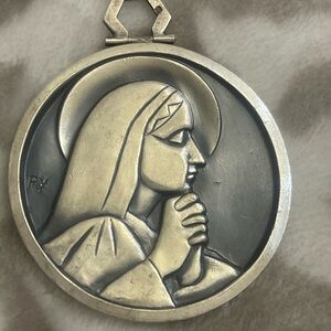 Art Deco Large Silvered Bronze of Lady of Lourdes Blessed Virgin Mary